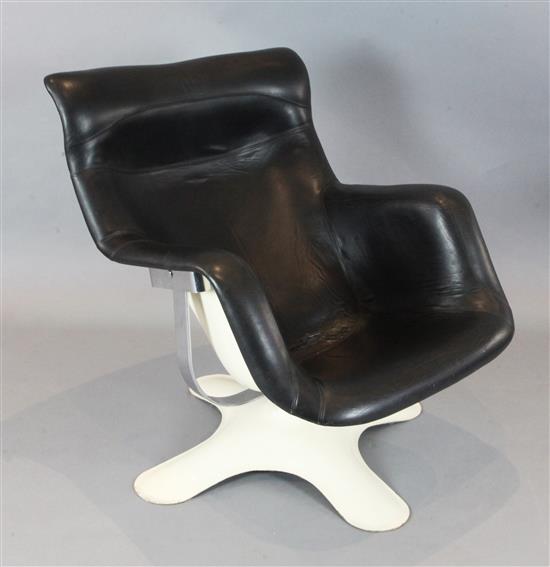 A vintage Karuselli black leather lounge chair, designed by Yrjo Kukkapuro, W.2ft 6in. H.2ft 10in.